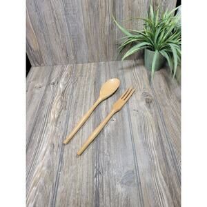 Vintage Salad Servers Spoon Fork 12" Wooden